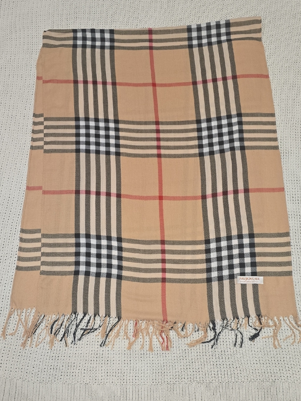 Pashmina Plaid Scarf in Beige, Black, Cream And Red